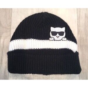 Karl Lagerfeld Paris Black White Knit Beanie Cat Sunglasses Winter Ski Animal